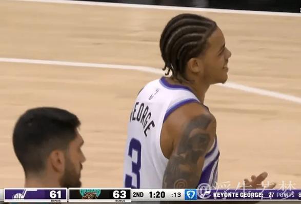 基扬特-乔治强势突破顶防得分，上半场高效砍下27分12中8